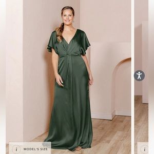Revelry Gwen Satin Bridesmaid Dress in Deep Olive